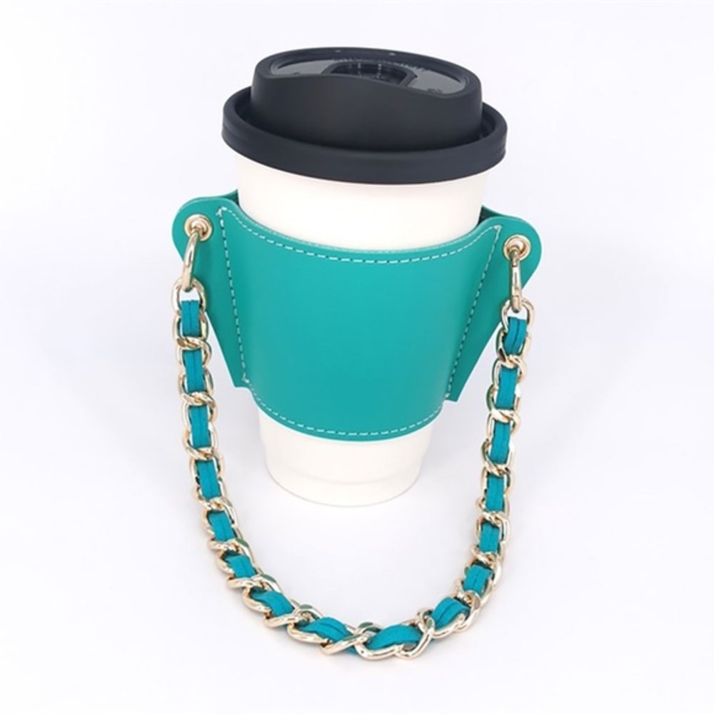 Turquoise leather coffee cup sleeve holder